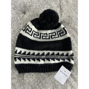 Ralph Lauren Womens Black Cream Wool Beanie Hat